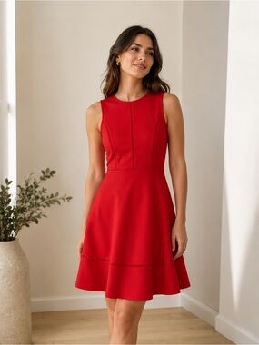 Soprano Red Fit & Flare Knee Length Dress Small